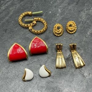 PIERCED Vintage women’s bundle 5x pairs earrings gold enamel hoops